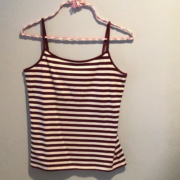 a.n.a. Brown/White Striped Tank Top Small Adjustable Straps Built in Bra - Picture 1 of 3